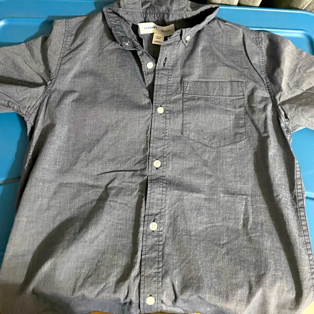 Old Navy Boy’s Button Down Short Sleeve Shirt- Gray, Size: L (10-12) Husky